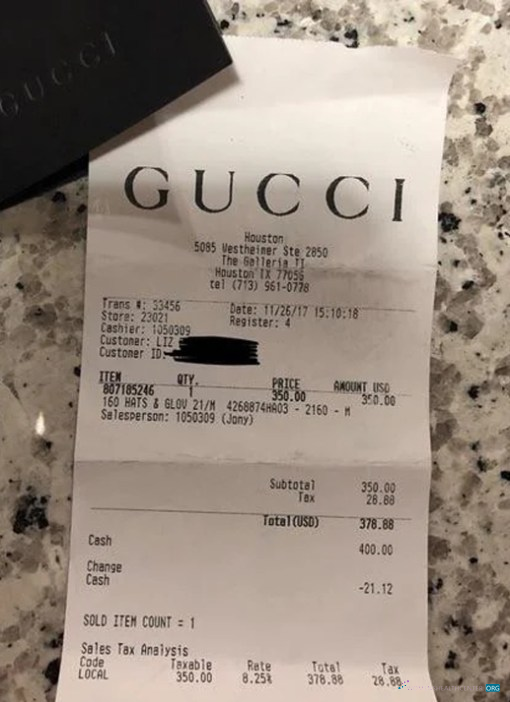 Download Gucci brand store receipt Photoshop template